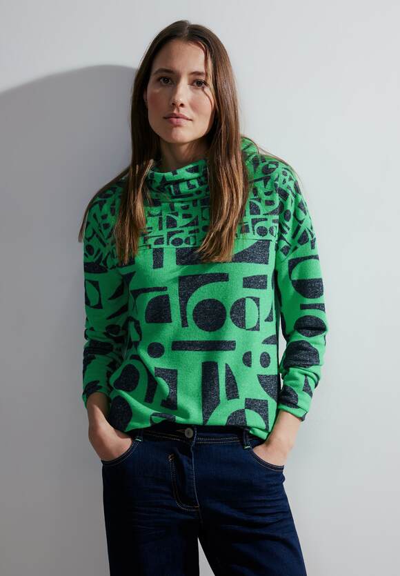 CECIL Shirt mit Volumenkragen Damen - Cosy Easy Green Melange | CECIL  Online-Shop