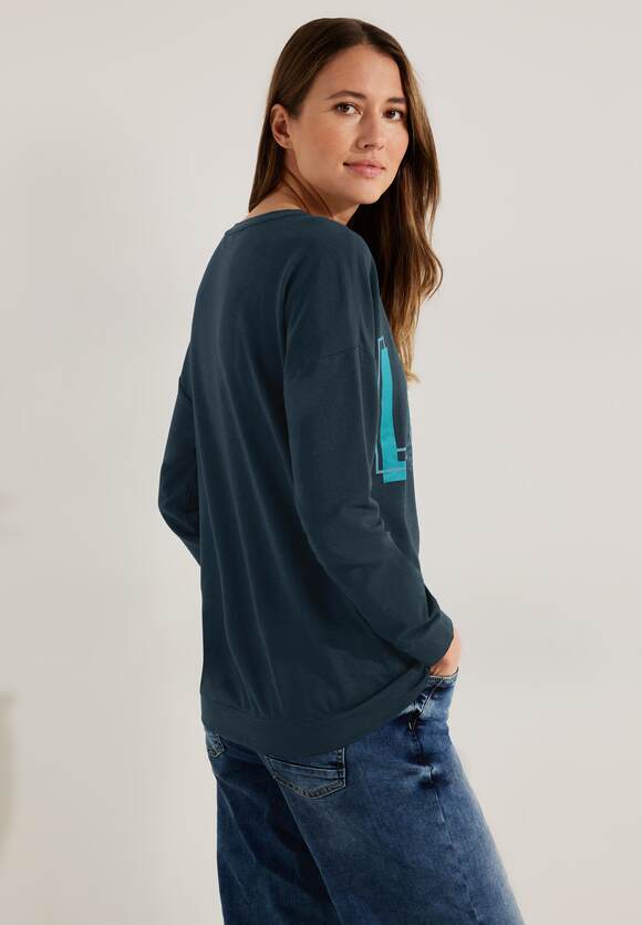 Online-Shop Langarmshirt Damen Strong | Blue CECIL CECIL Petrol - Wording