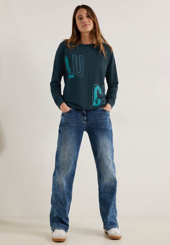 CECIL Wording Langarmshirt Damen - Strong Petrol Blue | CECIL Online-Shop