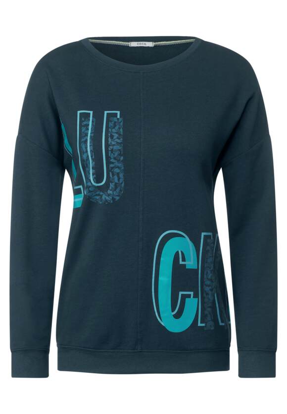 CECIL Wording Langarmshirt Damen - Strong Petrol Blue | CECIL Online-Shop
