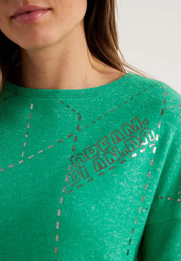 CECIL Langarmshirt mit Folienprint Damen - Cosy Easy Green Melange | CECIL  Online-Shop