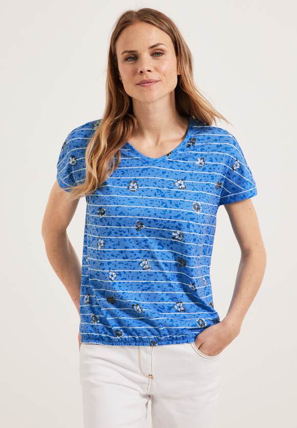 Online-Shop | Blue - Out Burn Print T-Shirt mit CECIL Out Damen Marina CECIL Burn