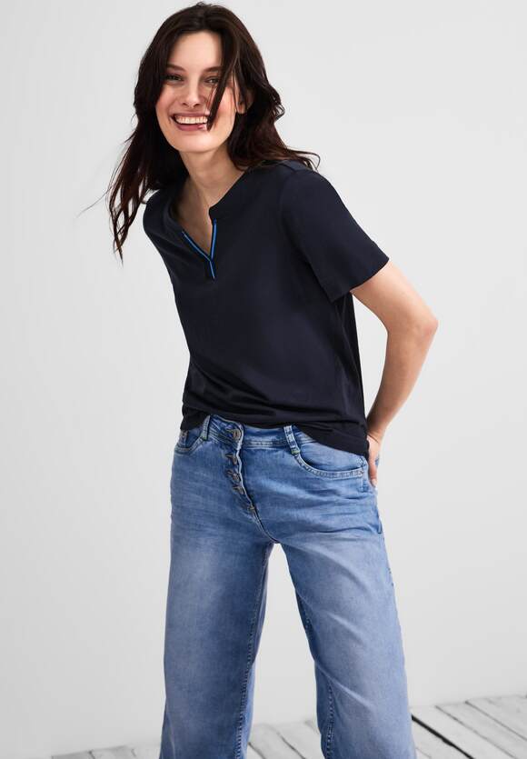 CECIL T-Shirt in Optik Damen Melange Deep | - Blue Online-Shop Melange CECIL