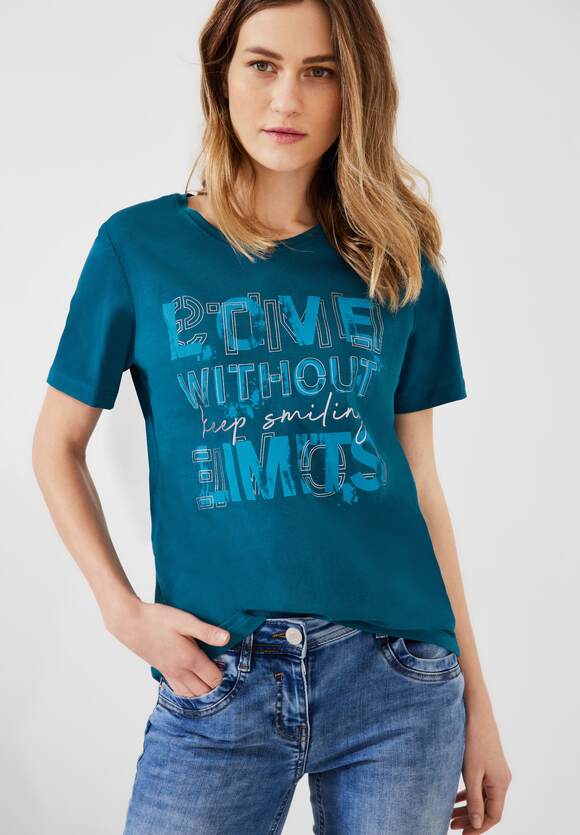 Frontprint - Teal | Basicshirt mit Damen Blue CECIL Online-Shop CECIL