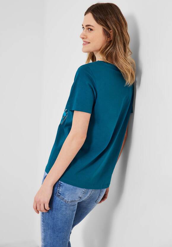 mit Blue Basicshirt Frontprint - | Teal CECIL Online-Shop CECIL Damen