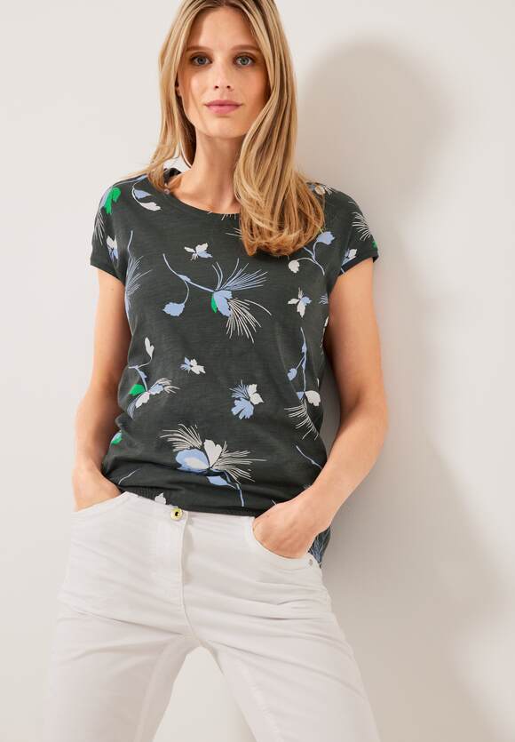 met bloemenprint - Online-Shop Khaki Easy Dames T-shirt CECIL CECIL |