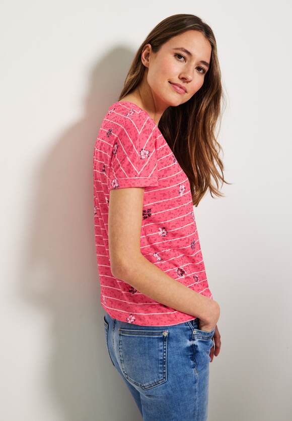 CECIL Burn Out T-Shirt mit Red Print Online-Shop Strawberry - | CECIL Damen
