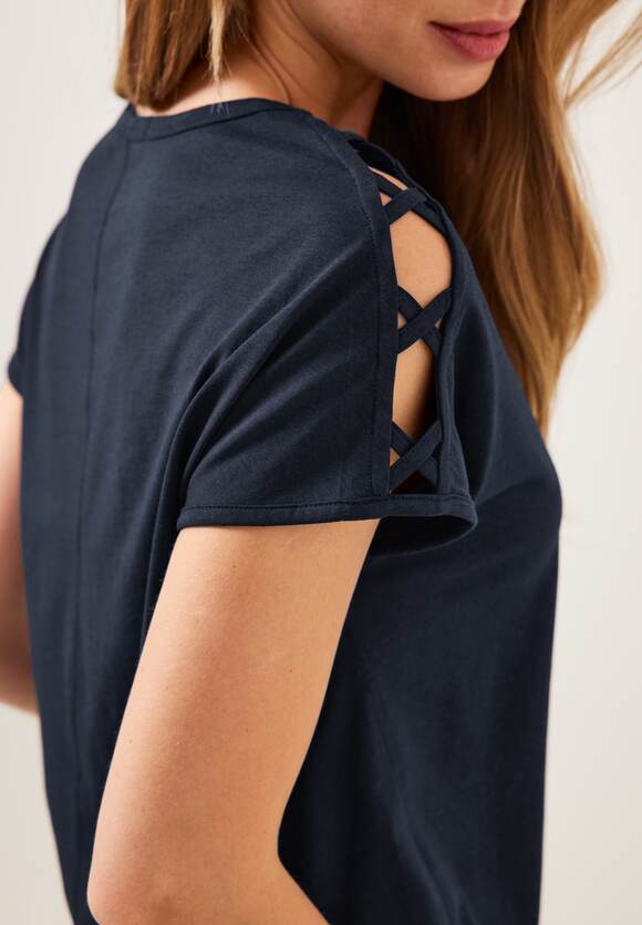 mit CECIL Damen Schulterdetail - T-Shirt | Deep CECIL Blue Online-Shop