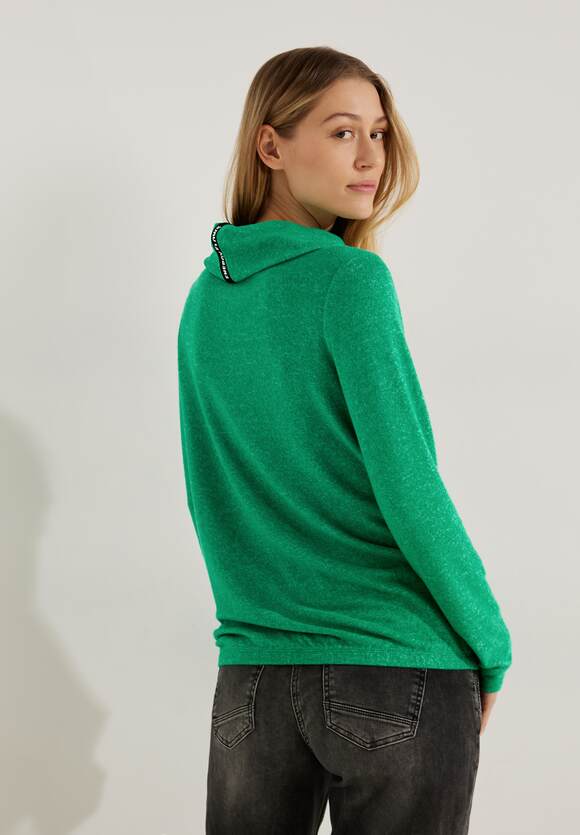 Easy mit Damen - Shirt Green CECIL Volumenkragen Melange Cosy Online-Shop | CECIL