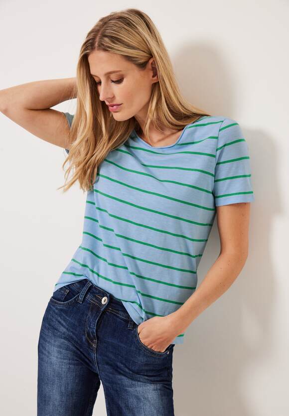 Green | T-Shirt CECIL CECIL Online-Shop Tranquil Streifenmuster - Und Blue mit Fresh Damen