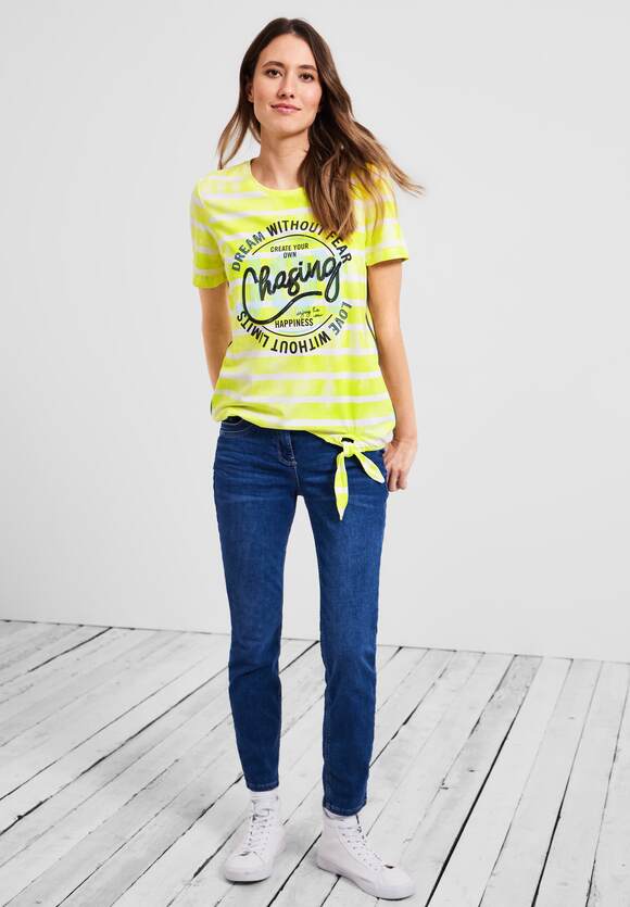 Yellow CECIL Damen Online-Shop CECIL Streifenshirt Frontprint | Limelight - mit