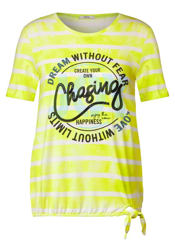 Online-Shop Frontprint mit | CECIL Streifenshirt Damen CECIL Limelight - Yellow