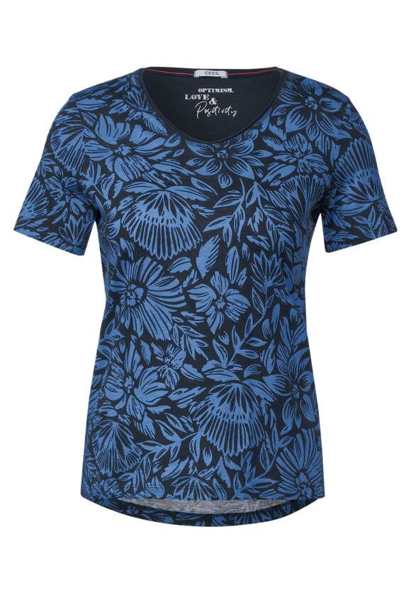 Online-Shop CECIL Deep Blue T-Shirt Blumenmuster | mit CECIL - Damen