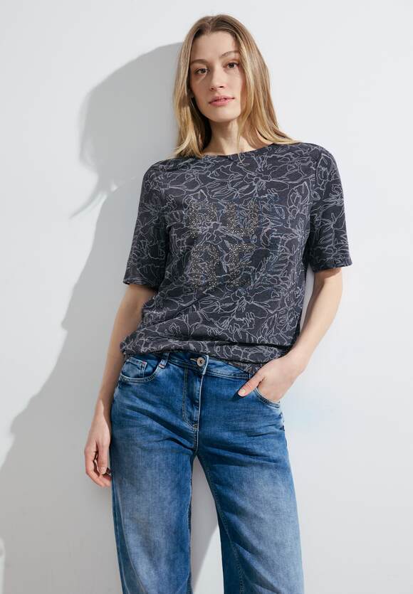 Khaki - Online-Shop T-Shirt CECIL Easy Damen | mit CECIL Blumenmuster