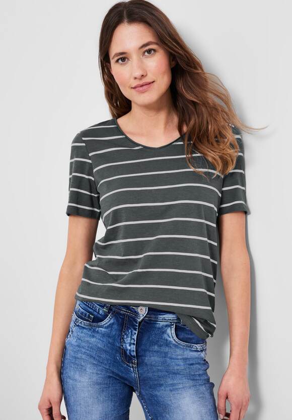 mit | Damen Easy T-Shirt - Khaki Online-Shop Streifenmuster CECIL CECIL