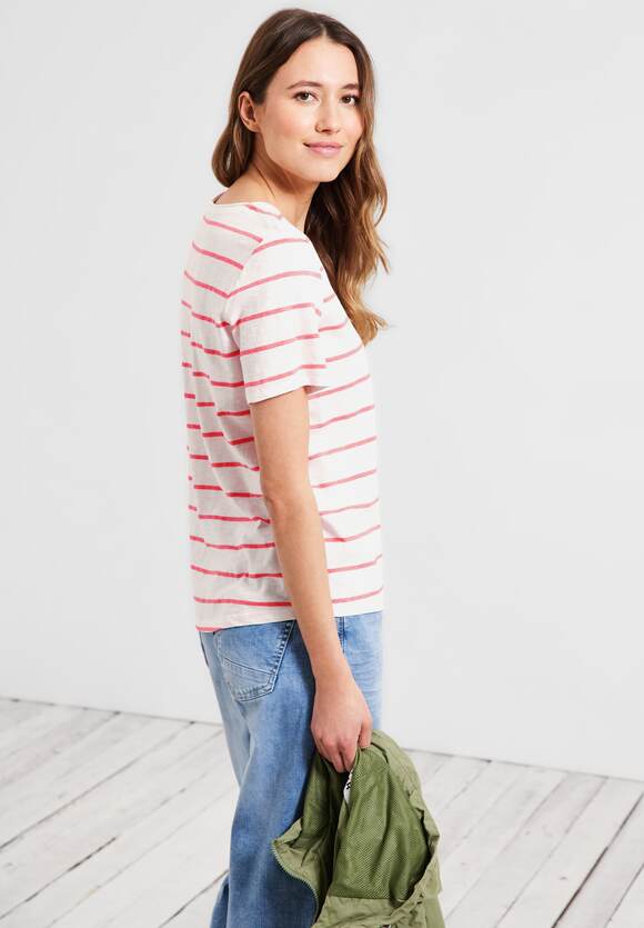 CECIL Damen T-Shirt Online-Shop CECIL | Bright Coral mit - Streifenmuster