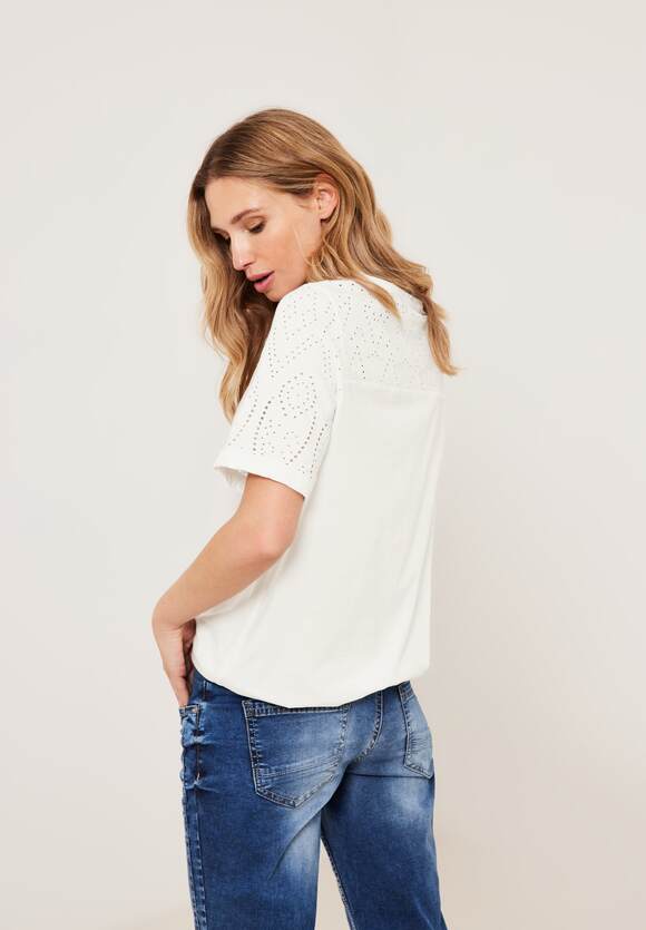 CECIL Jersey Materialmix - White Damen Vanilla Online-Shop Shirt CECIL |