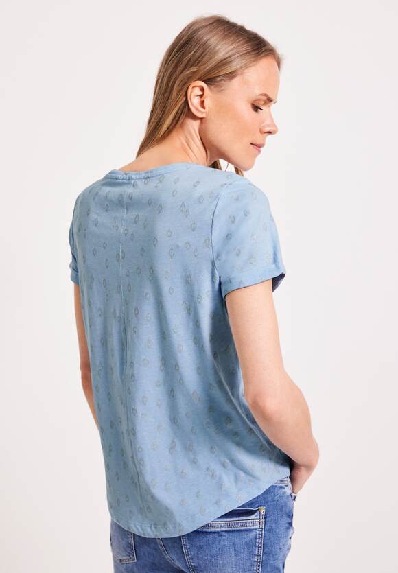 CECIL T-Shirt mit - | Melange Blue Folienprint CECIL Online-Shop Damen Soft