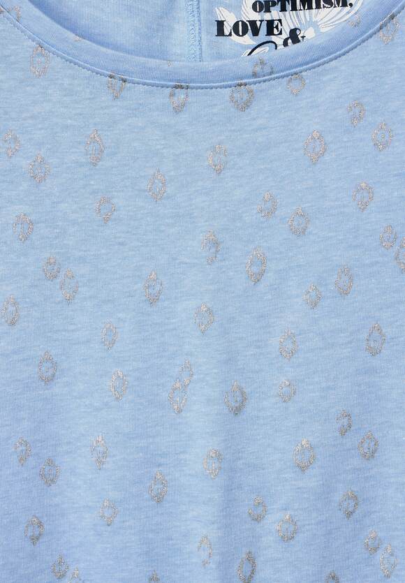 Online-Shop CECIL Blue Melange mit T-Shirt Damen Folienprint Soft - CECIL |
