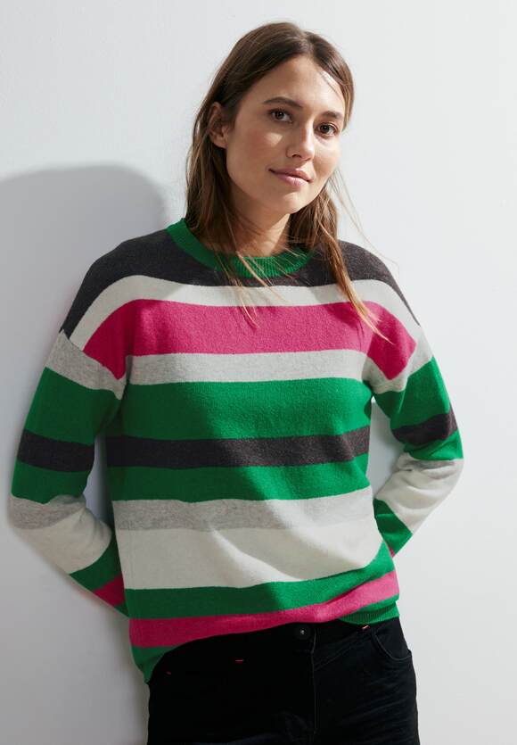 Damen CECIL Pullover | mit Streifenmuster Online-Shop Green CECIL Melange Cosy Easy -