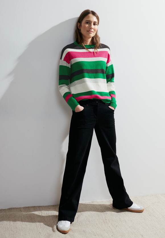 CECIL Pullover Damen CECIL Melange Green Easy | Streifenmuster Online-Shop mit Cosy 
