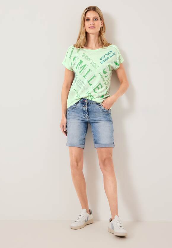 CECIL Wording Print T-Shirt Damen - Fresh Salvia Green | CECIL Online-Shop | Shorts