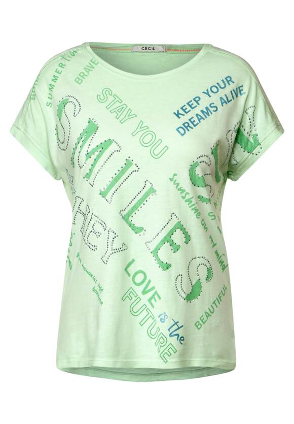 CECIL T-shirt met wording en fotoprint Dames - Fresh Salvia Green | CECIL  Online-Shop