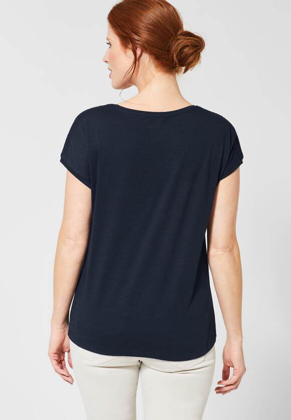 CECIL T-Shirt mit Online-Shop Smok-Detail CECIL Deep | - Blue Damen