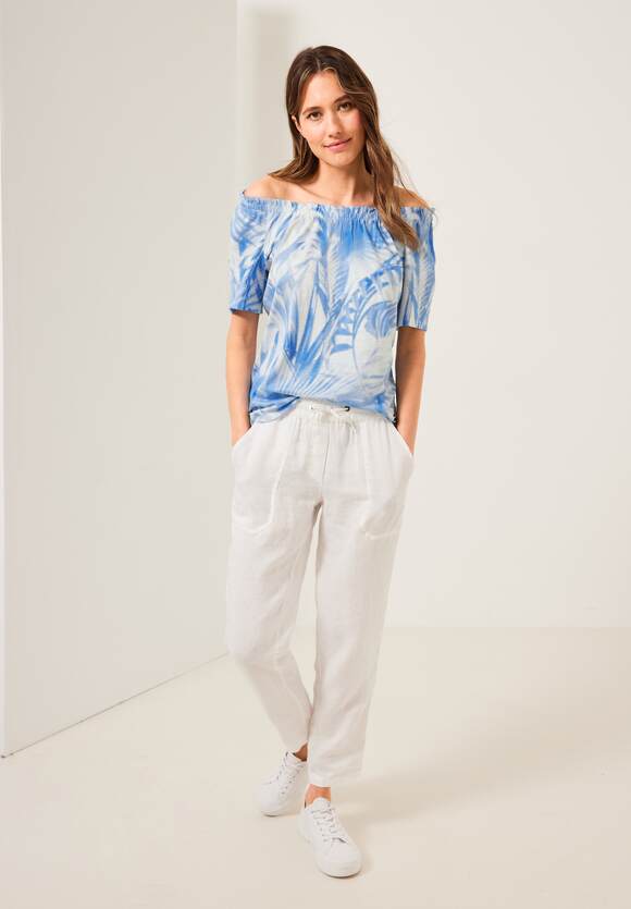 Damen Online-Shop CECIL mit | CECIL Tranquil Blue Carmenshirt Blätterprint -