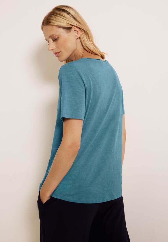 CECIL Basic Damen - CECIL in Blue T-Shirt Adriatic | Unifarbe Online-Shop