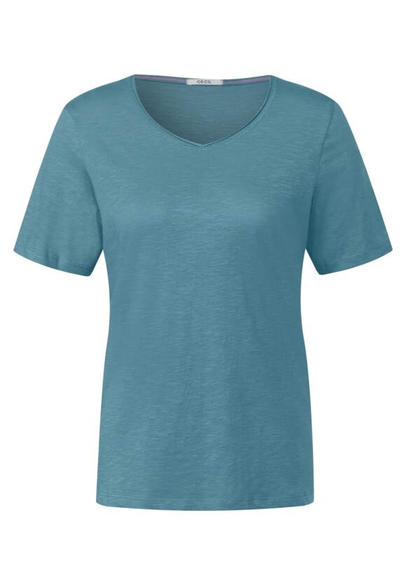 CECIL Basic T-Shirt in Unifarbe CECIL Blue | Damen - Adriatic Online-Shop
