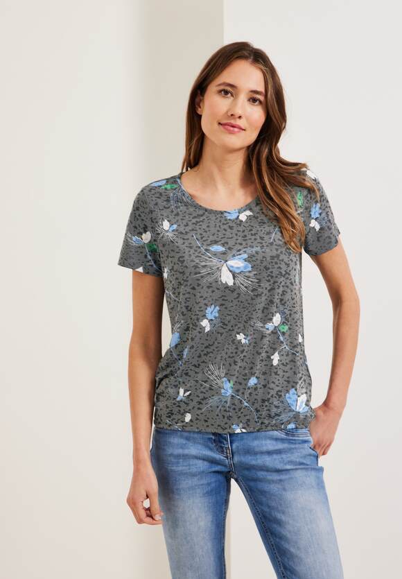 T-Shirt | Damen Out Khaki CECIL Easy - Online-Shop Print Burn CECIL