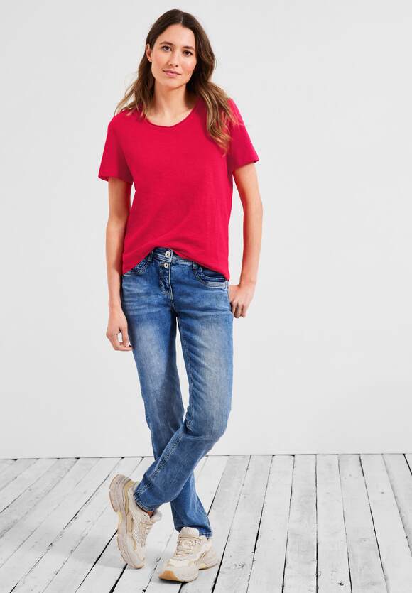 Unifarbe | CECIL CECIL Basic Damen in T-Shirt - Strawberry Red Online-Shop