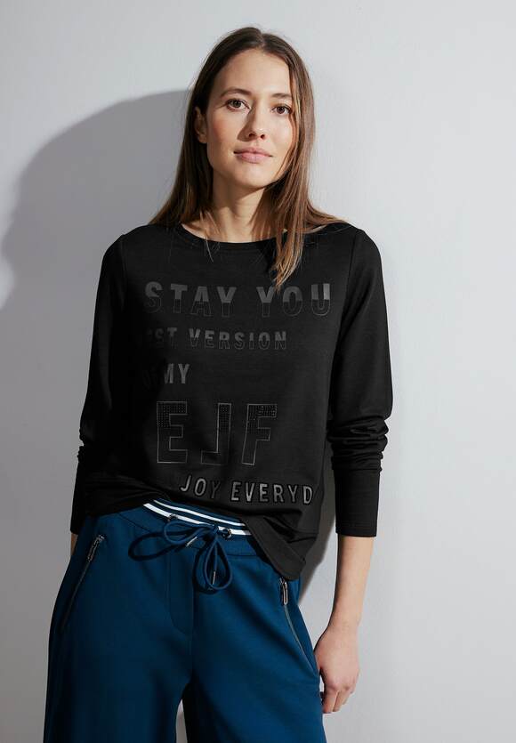 CECIL Langarmshirt mit Black | - Online-Shop Damen CECIL Wording