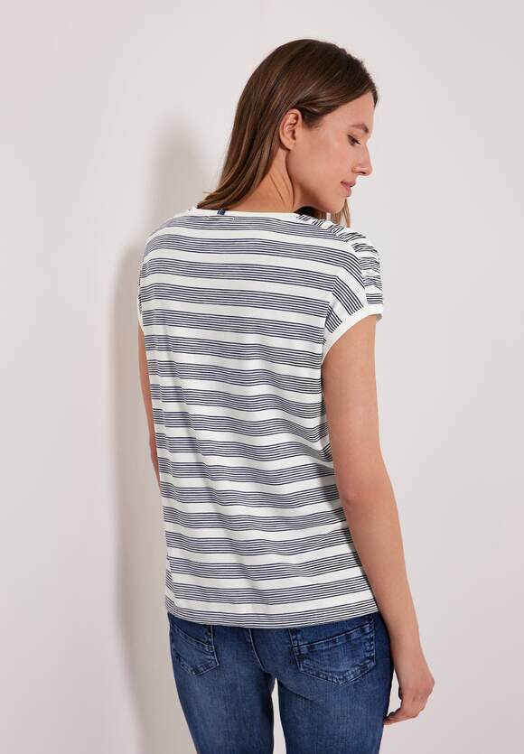 | geraffter Blue CECIL Online-Shop Shirt Deep CECIL - Damen mit Schulter