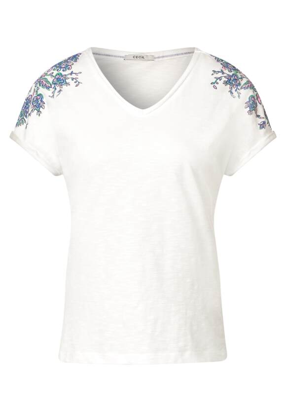 CECIL Shirt Schulter | Stickerei White Damen mit - Online-Shop Vanilla CECIL