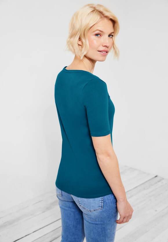 T-Shirt Unifarbe Online-Shop | CECIL - Lena Style Teal - Blue in CECIL Damen