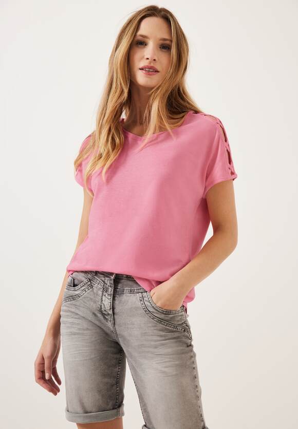 Damen Online-Shop CECIL mit Pink | Schulterdetail T-Shirt CECIL Soft -